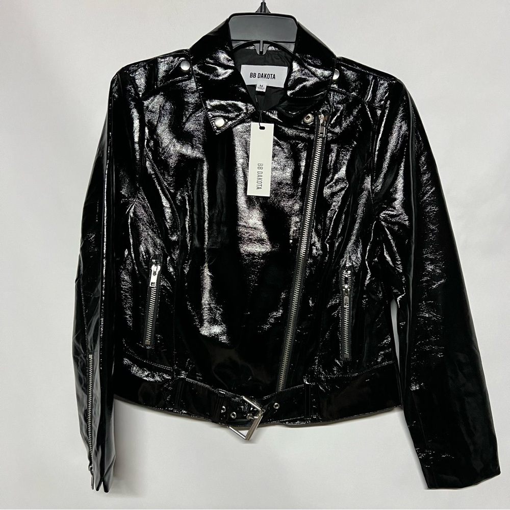 BB Dakota Shiny Black Leather Jacket